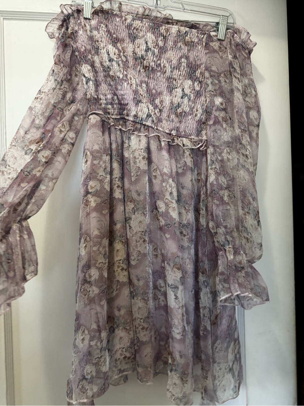 Lilac Floral Off-Shoulder Smocked Dress